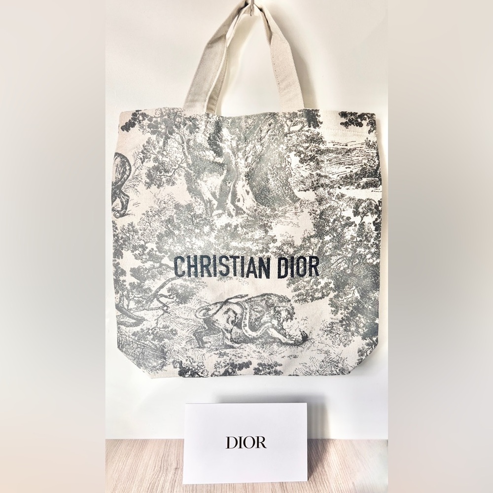 New DIOR Toile De Jouy Cloth Tote Bag Grey Gray White Animal Jungle fabric